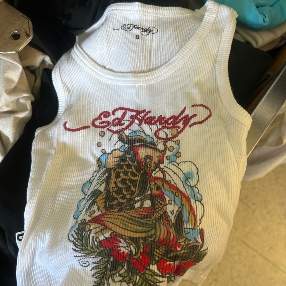 Ed Hardy White Graphic Tank Top